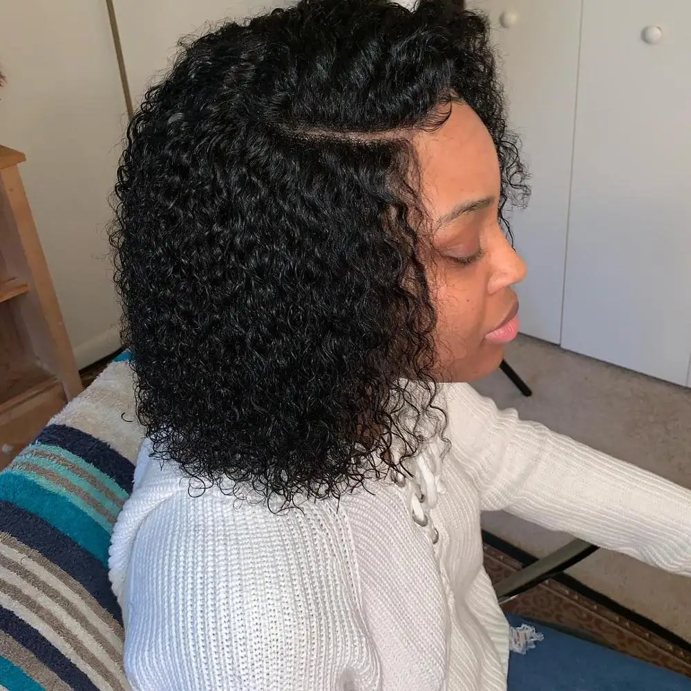 

Short Curly 4x13 Lace Front Human Hair Wig For Black Women Brazilian Remy Hair Natural Black Bob Wigs Pre Plucked With Baby Hair