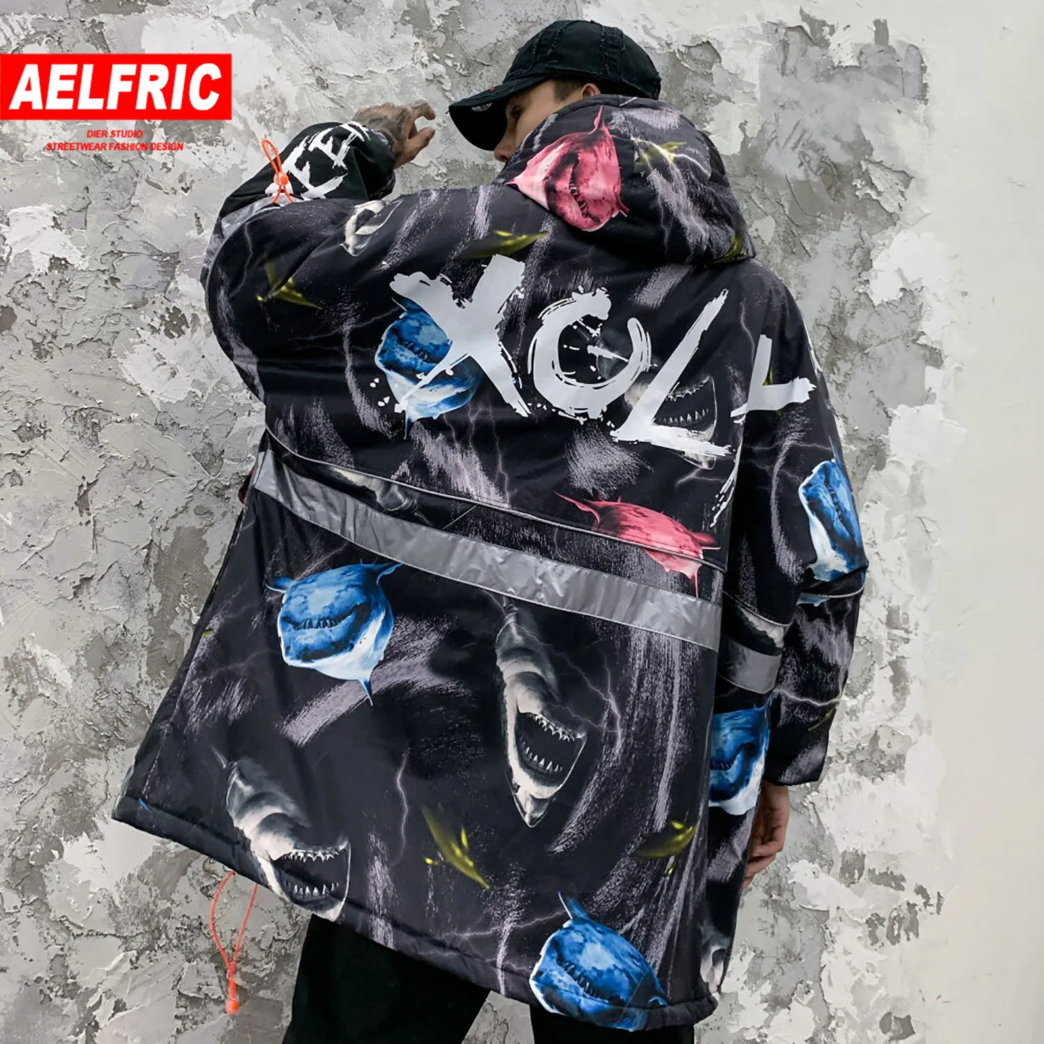 

11 BYBB'S DARK Shark 3d Printed Mens Parkas Jackets Harajuku Streetwear Padded Hooded Winter Windbreaker Casual Hip Hop Overwear