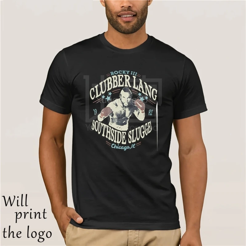 Мужские Ретро Rocky 3 Clubber Lang 1982 t Camicia del Carbone di legna di Balboa Boxer Mr T NUOVO 100% Cotone Manica Corta O-Collo