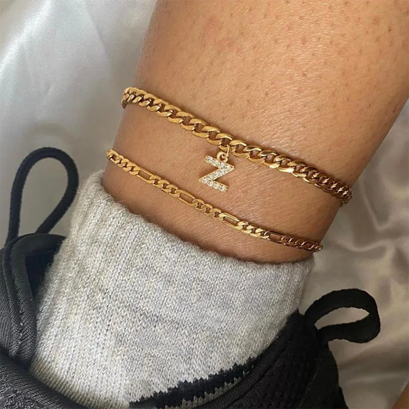 Tiny A-Z Initial Letter Anklets For Women Stainless Steel Gold Color Alphabet Cuban Link Anklet Bracelet Boho Jewelry Gift Bijou silver anklet bracelet ankle chains