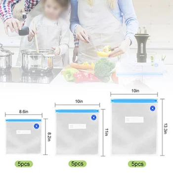 

15Pcs Vacuum Food Storage Bags With 2Pcs Plastic Clips Sealed Zipper Bag Eco Friendly Bolsas Ecologicas Reutilizables Reusable
