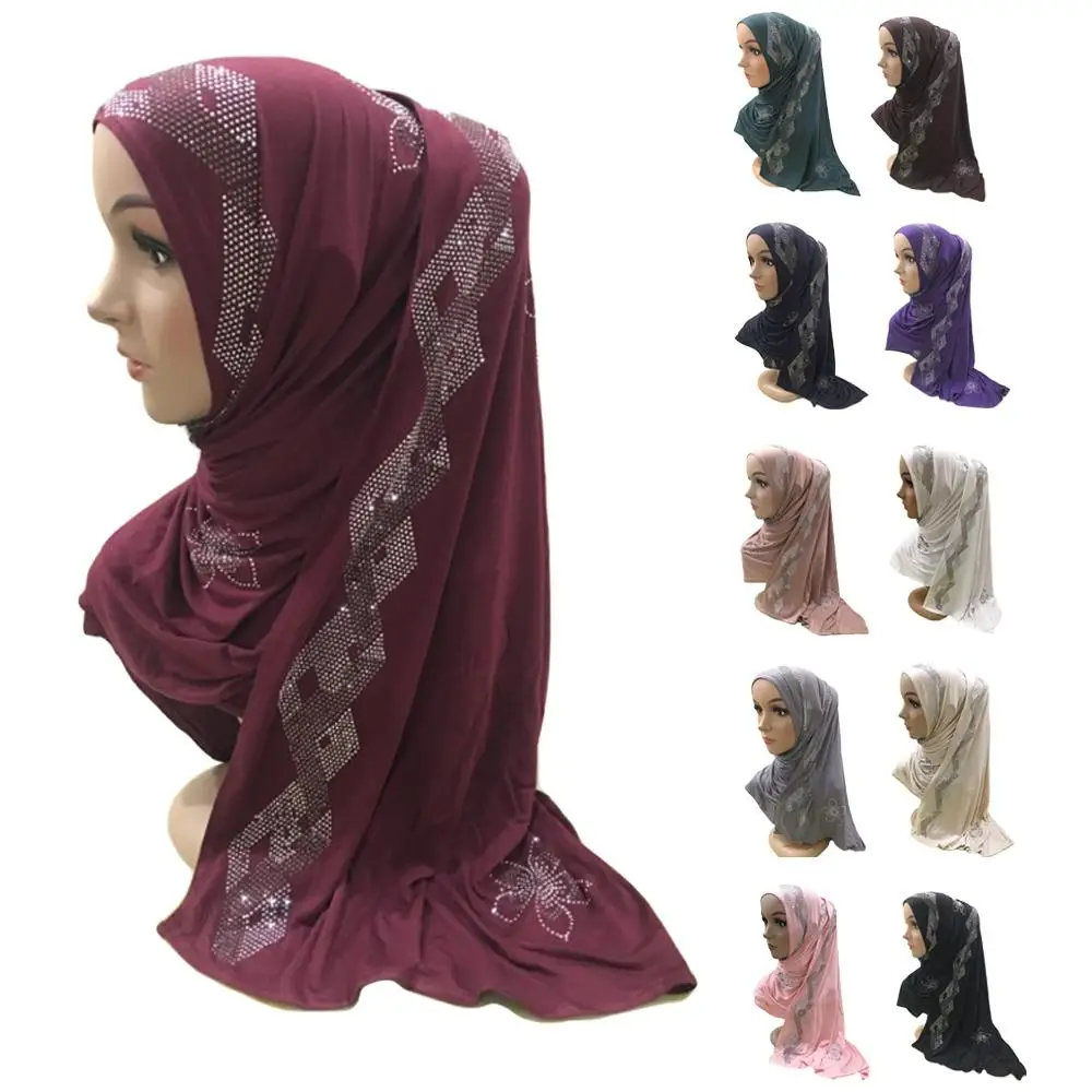 

Muslim Women Rhinestone Arab Hijab Scarf Islamic Long Shawl Head Wrap Shayla Headscarf Large Scarves Full Cover Prayer Hat New