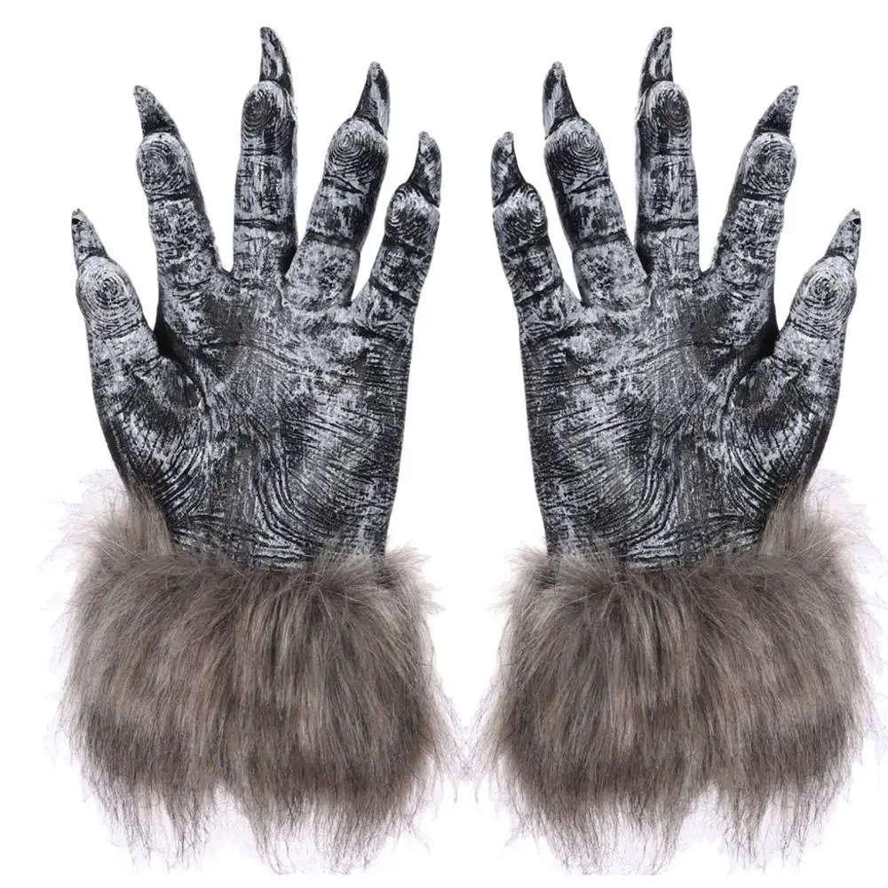 winter gloves women Halloween Props Party Accessories Werewolf Ghost Festival Hairy Beast Gloves Simulation Wolf Claw Gloves - Цвет: Черный