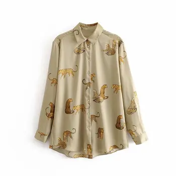 

RICORIT 2019 Autumn Fashion Style Lapel Animal Print Drape Loose Shirt Womens Tops And Blouses Blusas Chemise Femme Streetwear
