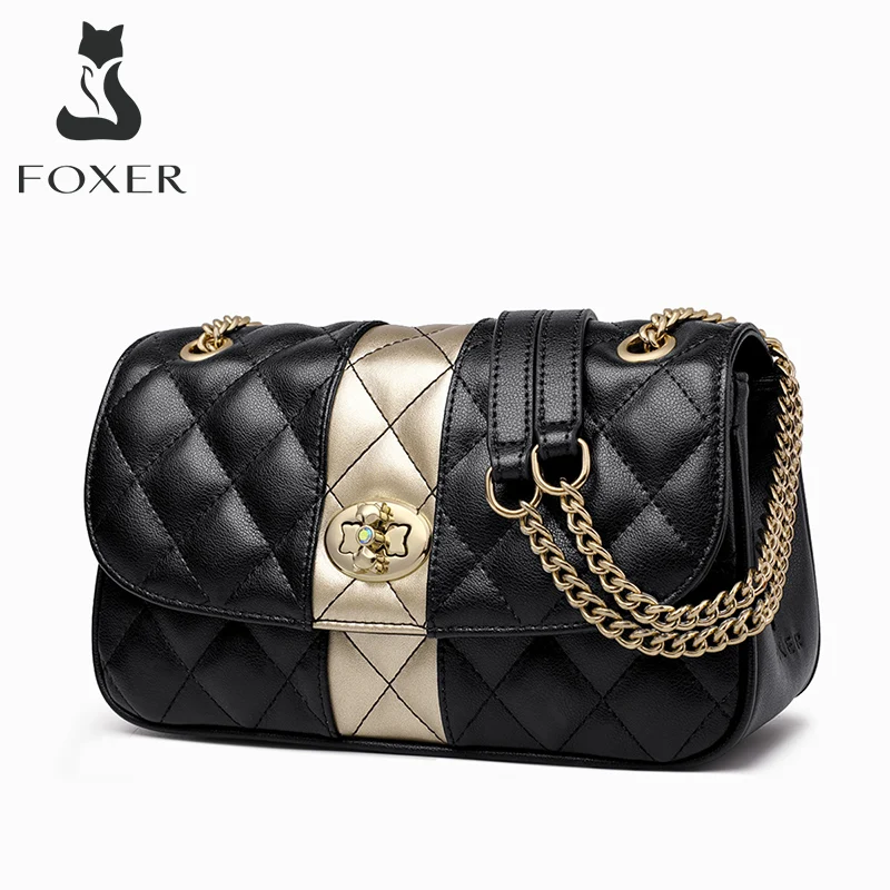 Chain-Strap Flap Messenger-Bag Diamond-Lattice Valentines-Day-Gift FOXER Women Ladies