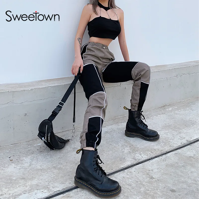 Женские шаровары в стиле хип хоп Sweetown два цвета пэчворк готическом уличная