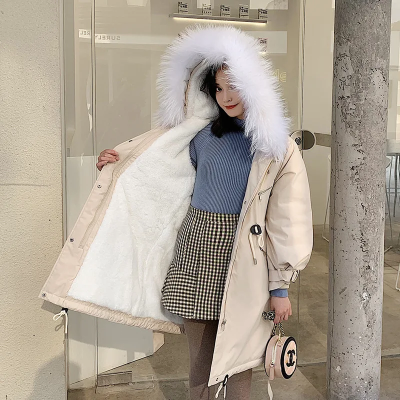 

Lambs Wool Cotton Overcoat Winter Korean-style Women's BF Students Mid-length over-the-Knee Cotton-padded Jacket Loose And Plus-