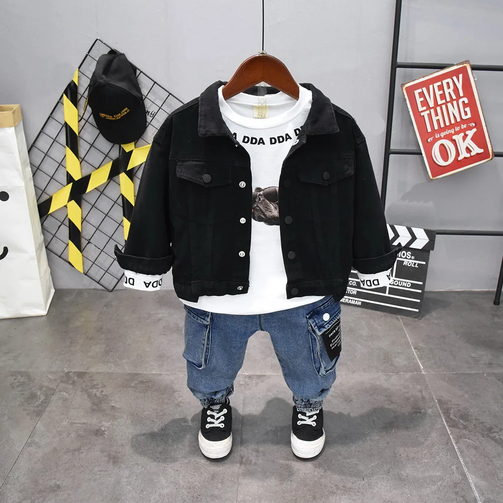 Kids Clothes New Boy Clothing Sets boys Letter Denim jacket+ T-shirt+ jeans 3PCS Sets Boys Clothes Children Clothes 2-6years