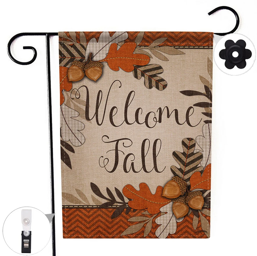 Double-sided Happy Fall Halloween Boo Garden Flag Banner with Windproof Rubber Stopper and Clip 12.5''x18.5'' 32x47cm