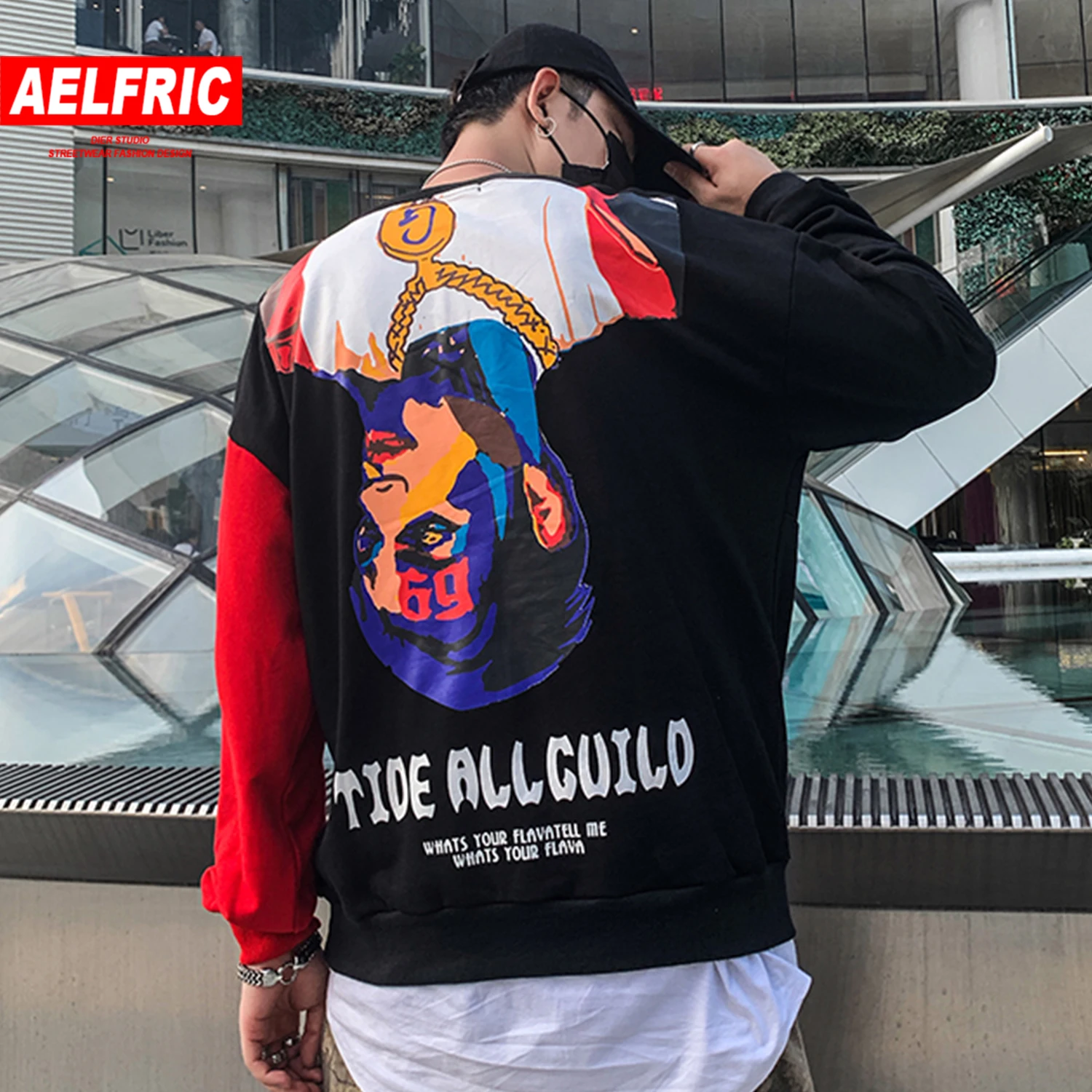 

AELFRIC Funny Printed Mens Casual Sweatshirts 2019 Harajuku Hip Hop Color Clock Cotton Pullovers Oversized Tracksuit Streetwear
