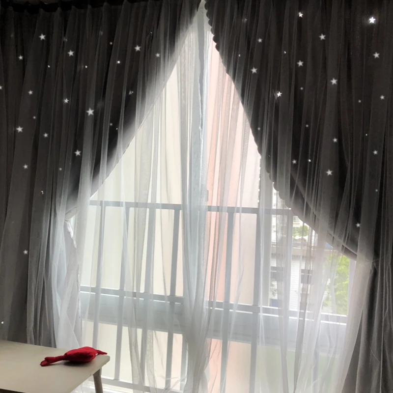 

Hook and loop Curtain Hole-free Installation Simple Paste Shading Live Background Cloth Girl Stars Double Layer