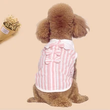 Летняя рубашка без рукавов для домашних животных, декоративный костюм для собак, тонкое пальто в полоску с бантом, новинка Qgnv