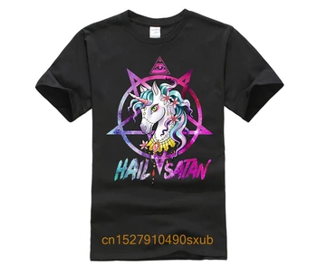 

Unicorn Hail Satan Death Metal Rainbow shirt Rave Men Women New 2020 Summer Style T Shirt