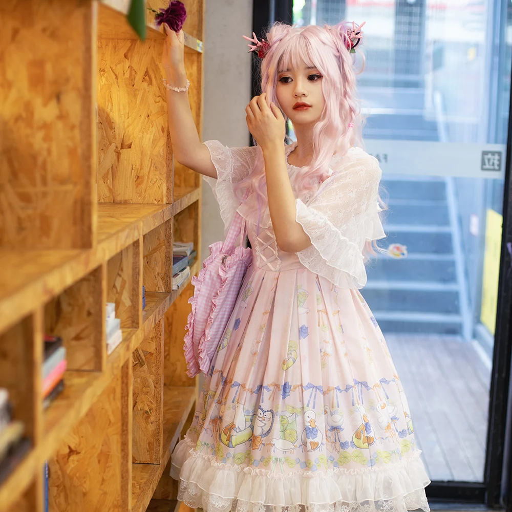 

Sweet Lolita Victorian Dress JSK Fairy Kei Halloween Costume For Women Tea Party Outfit Sleeveless Pink Loli Skirt Plus Size