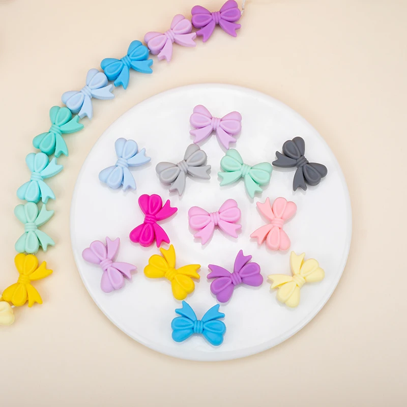 Sunrony 10Pcs New Bowknot /Crown Silicone Beads Food Grade DIY Pacifier Chain Pendant Accessories Chewable Teether Baby Toys Baby Teething Items cute