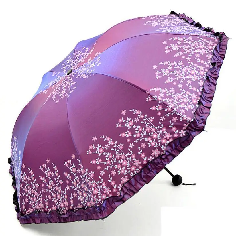 Purple red Шикарный Зонт с цветочным принтом, УФ, женский, модный, меняющий цвет, женские зонты от солнца, ветростойкий, Цветочный, складной зонтик SP093 - Цвет: Purple red