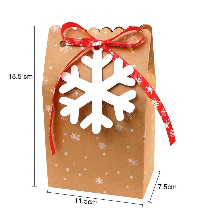 2 шт рождественские подарочные коробки крафт-бумажный пакет с лента из снежинок Новогодняя коробка для конфет с подарочным ярлыком рождественские вечерние подарочные пакеты - Цвет: snowflake