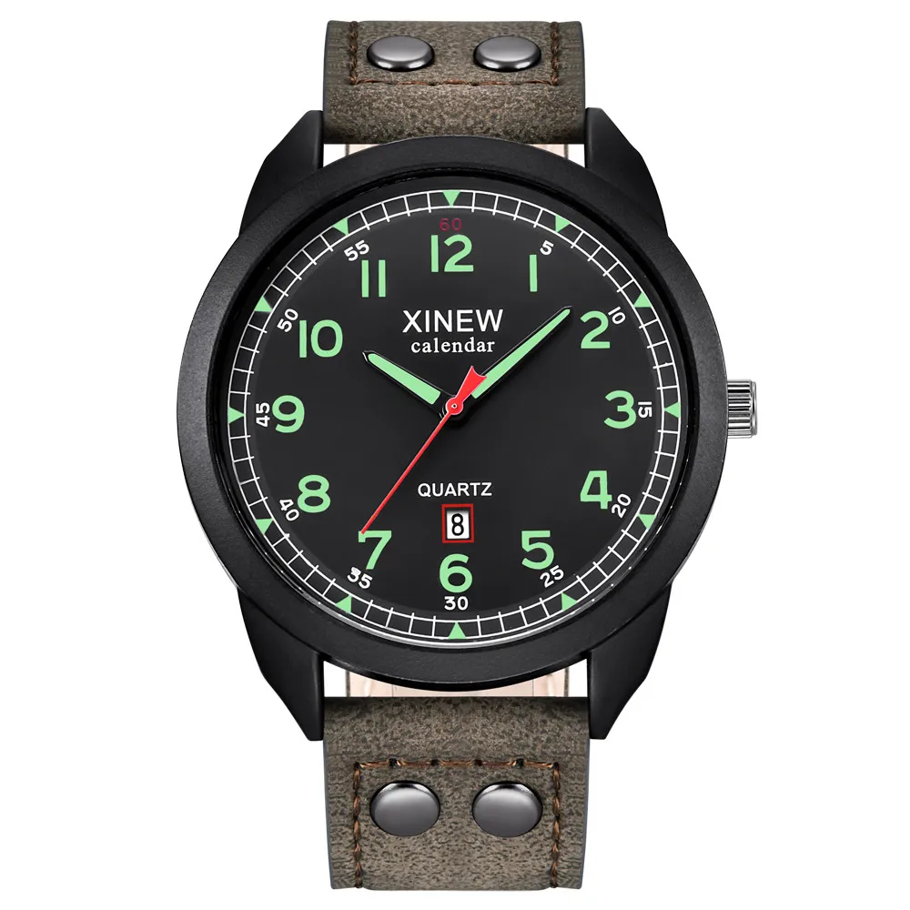 Новые мужские часы кожаный ремешок простой календарь светящиеся Relogio Masculino циферблат наружные мужские кварцевые часы Relogio Reloj