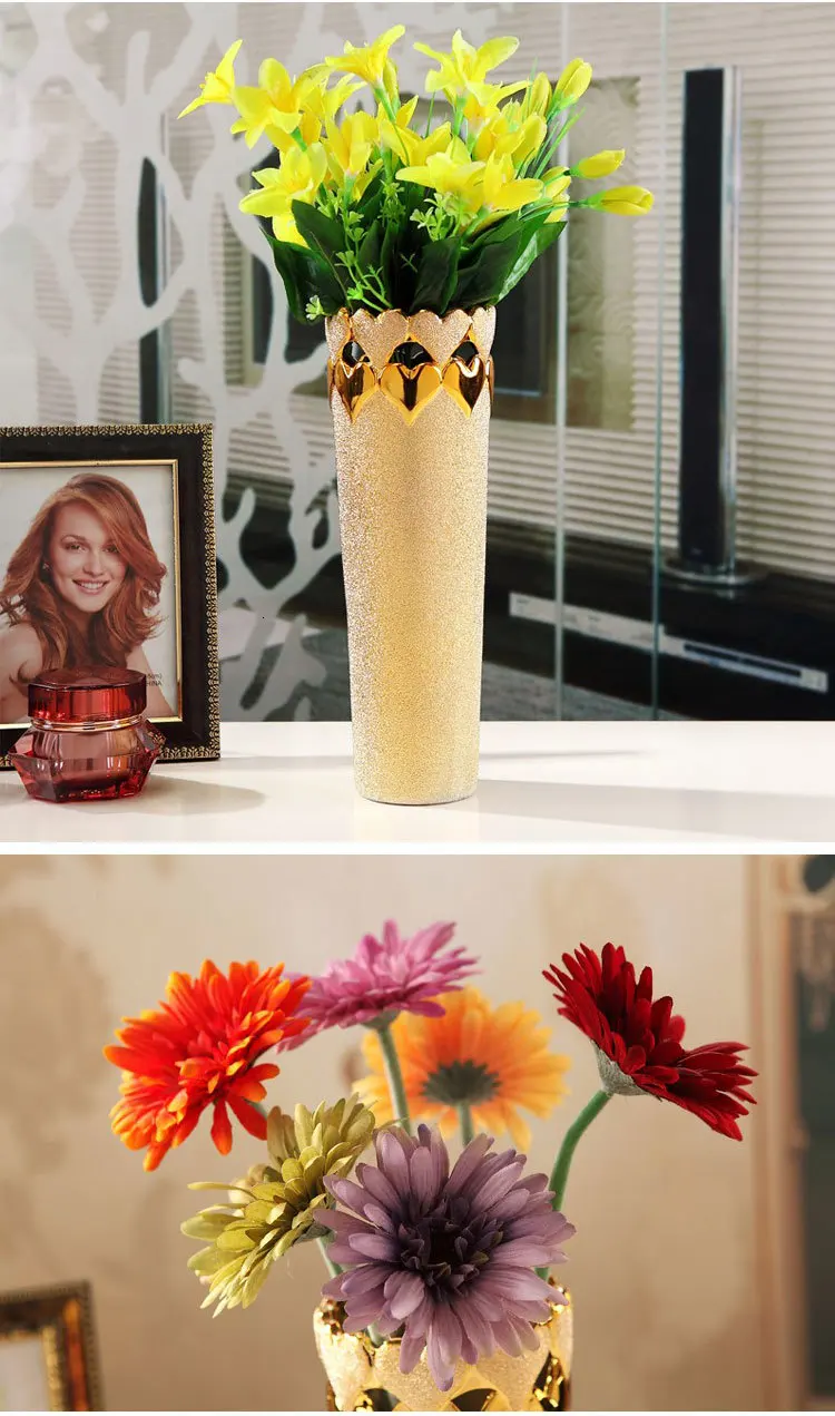 Модный современный стиль, Золотая Керамическая Настольная ваза для цветов, свадебный подарок, украшение дома, аксессуары для рукоделия