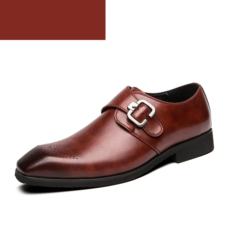 Misalwa/Мужская Свадебная формальная обувь с ремешком и квадратным носком; оксфорды; Современные модельные туфли; большие размеры 39-48; Прямая поставка - Цвет: Red