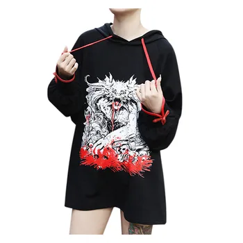 

Harajuku Hoody Large Size Women Black Loose Gothic Punk Long Sleeve Ladies Hoodie Print Tops Sweatshirt Female Casual Pullover