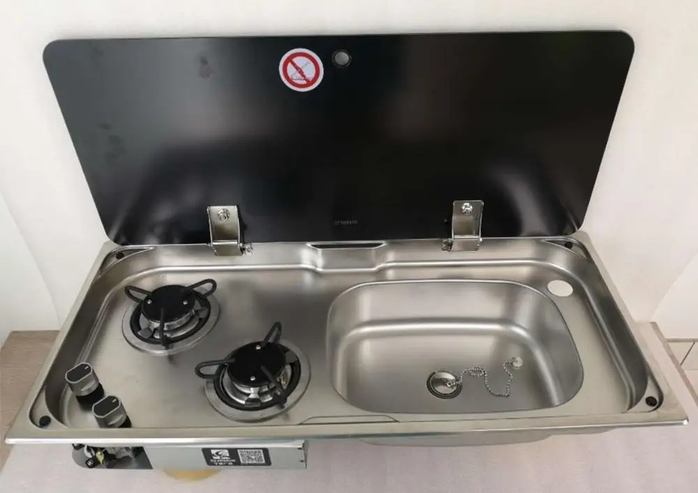 Лодка Караван RV Кемпер 2 горелки LPG газовая плита конфорка и комбинированная раковина с закаленным Стекло Топ 775*365*150/120 мм GR-904RS - Цвет: Without Faucet