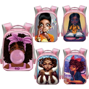 

13 Inch Afro Girls Backpack Children School Bags Cartoon Black Girls Daypack Africa Kids Kindergarten Bag Bookbag