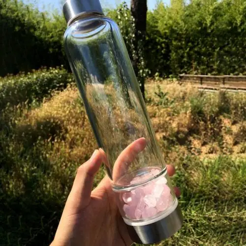 Pink Crystal 400 мл поддельные Хрустальные стеклянные бутылки для воды гравий неправильной формы камень Исцеление посуда для напитков палочка бутылки для напитков - Цвет: Pink Crystal