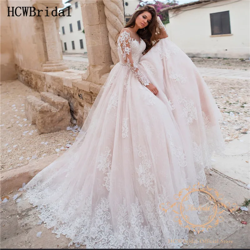 Robe De Mariee Princess кружевные свадебные платья с длинными рукавами, напольные высокого качества, длина, прозрачное Очаровательное платье для невесты