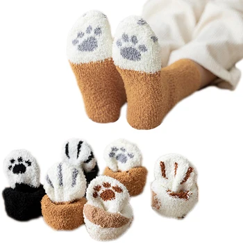 

Fashion Kawaii Unisex Coral Fleece Soft Socks Cute Cats Claws Lovely Plush Ankle Socks Cartoon Funny Animal Thickening Warm Sox