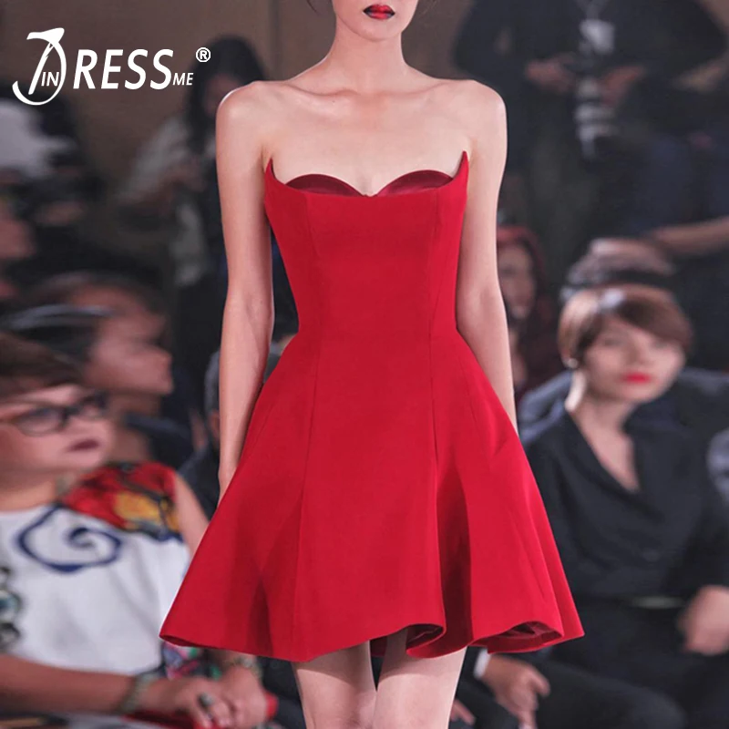 INDRESSME с открытыми плечами Для женщин Бандажное платье вечерние платья модная куртка с надписью «Mini одноцветное бальное платье женское платье Vestidos