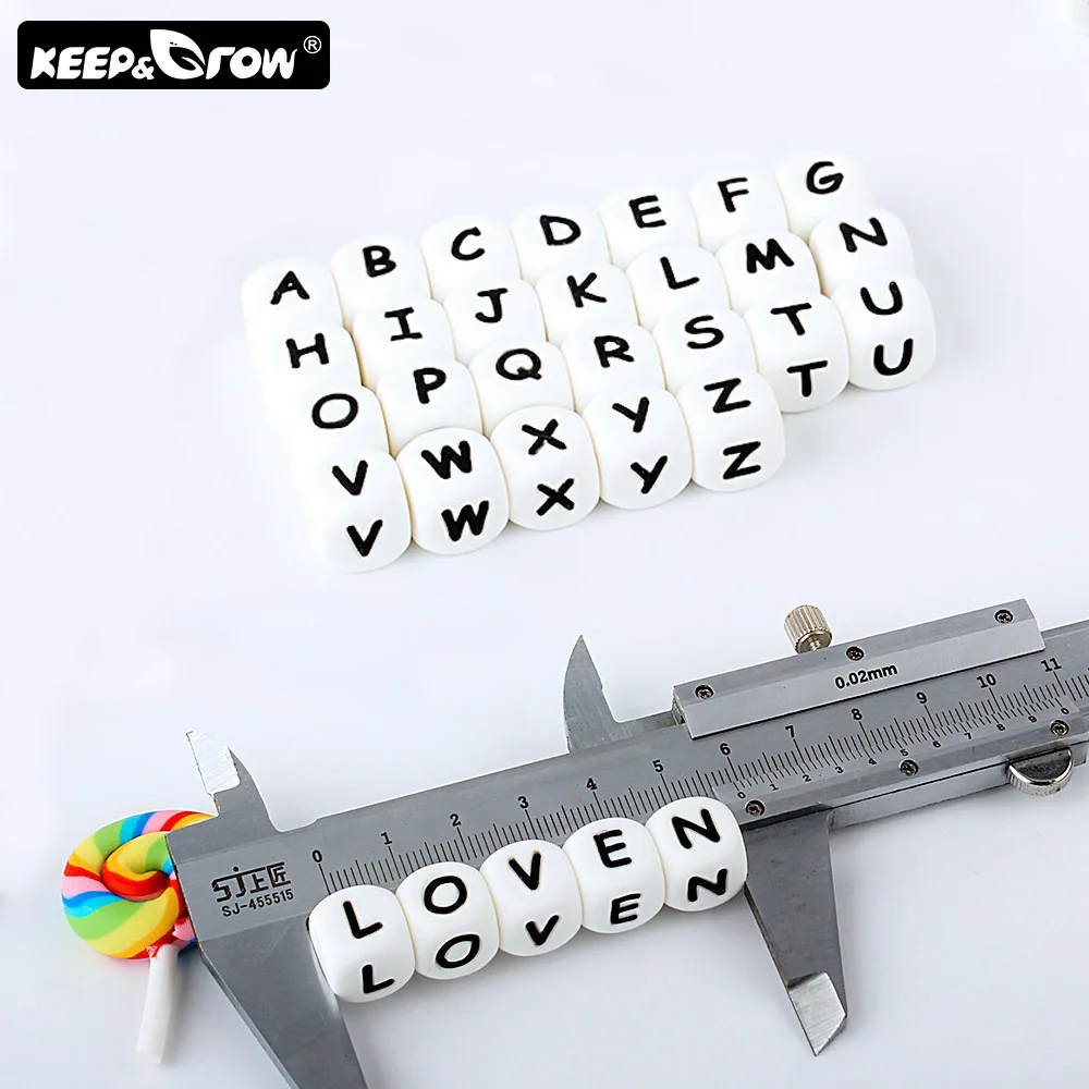 

KEEP&GROW 200Pcs 12mm Alphabet Silicone Beads English Letter Silicone Teething Beads Babys Teether DIY Teething Necklace Toys