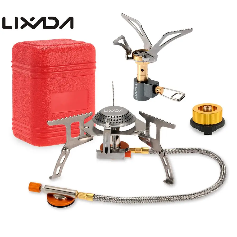 as picture 3000W Portable Camping Cookware Set Folding Mini Pocket Stove Camping Gas Stove Split Burner with Gas Conversion Head Adapter - Цвет: as picture