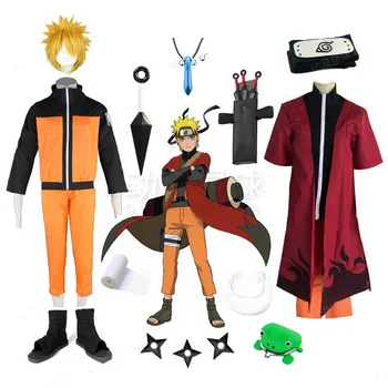 

Hot Anime Naruto Uzumaki Naruto Cosplay Costumes Uniform Suit Cape Coat + Frog + Headband +Prop + wigs+Shoes Full Set In Stock