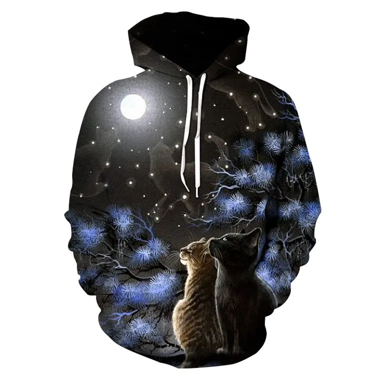

Winter pullover hoodie Men's and women's trendy fashion couple shirts Hoodie thin fleece jacket Romantic cat 3D printing