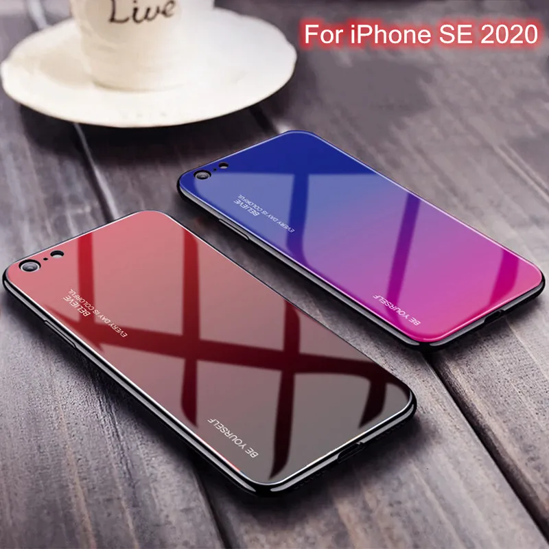 Градиентный чехол из закаленного стекла для iPhone SE 2020 11 Pro Max 7 8 Plus Xs max телефона ТПУ