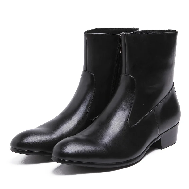 

Ankle Men Boots High Top Business Casual Cowhide Round Toe Botas Hombre Black Brown Work Shoes Work Botas Cowhide Boots