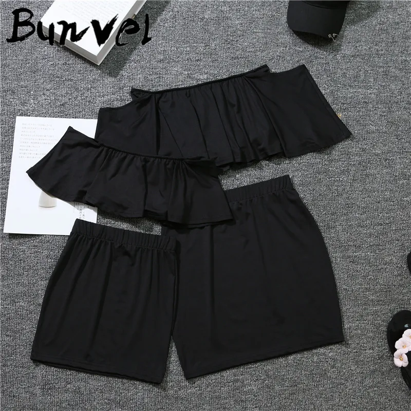 Bunvel/платья для малышей платья для мамы и дочки Одежда для девочек «Мама и я» мини-юбка с вырезом лодочкой платье для мамы и дочки, 5 - Цвет: Черный