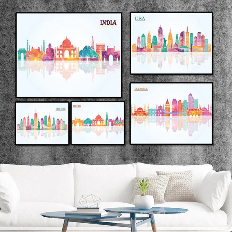 COSY-MOMENT-Minimalist-India-Madrid-USA-Shanghai-Beijing-New-York-Poster-Watercolor-City-Canvas-Painting-Wall