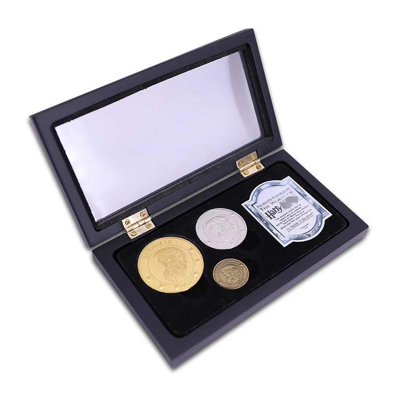 

Harri Potter Toys Gringot Bank Coins Set with Wooden Box Gringot Coins Noble Potter Collection