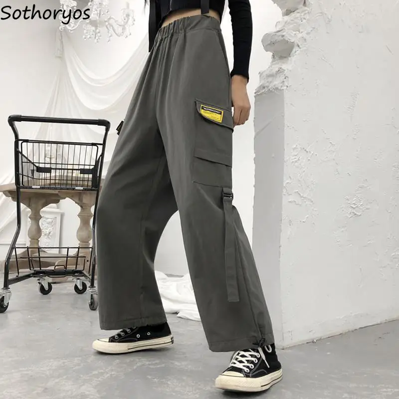 

Joggers Pants Women Couples Stylish S-4XL Drawstring Cargo All-match Streetwear Military Letter Spliced Spring Casual Classic