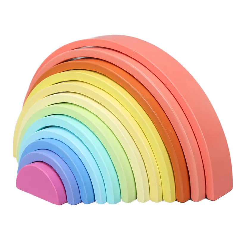 

32cm Wooden Rainbow Stacker Natural Large Nesting Puzzle Blocks Montessori Educational Toys for Kids Baby Wooden Rainbow Tunnel