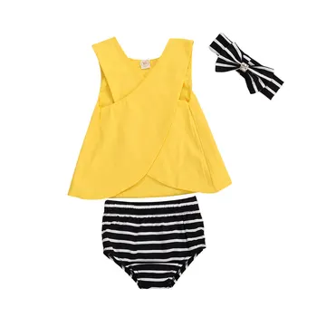 

1-4Y Toddler Baby Kid Girls Clothes Set Summer Sleeveless Tops Striped Shorts Outfits Children Costumes