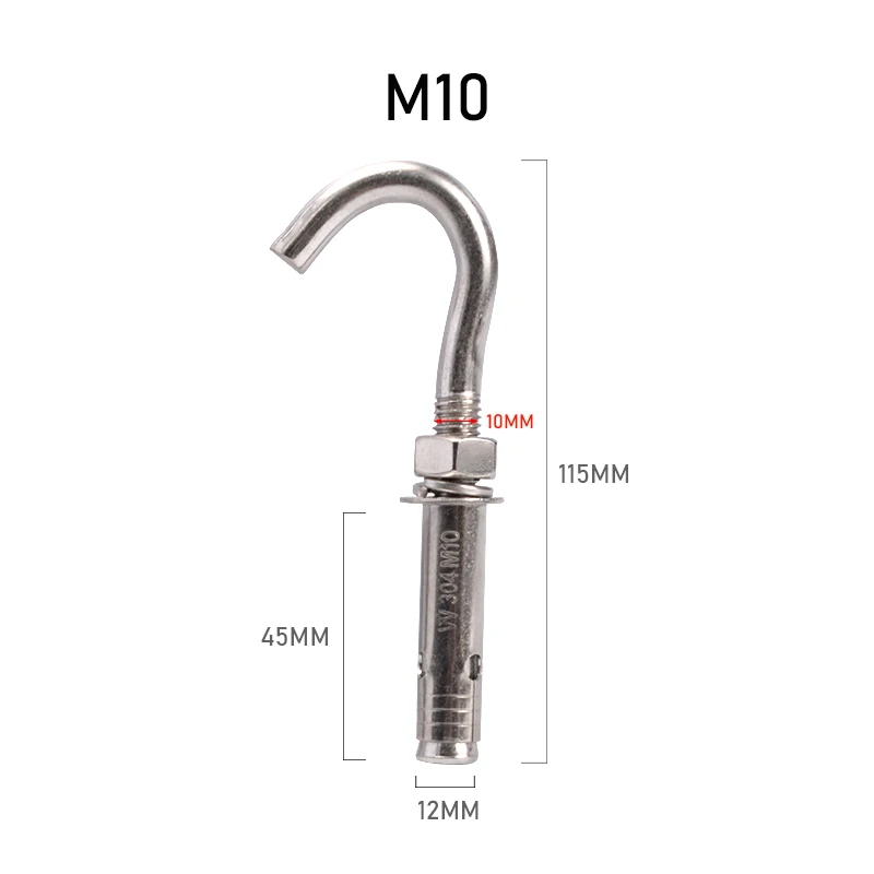 6pcs M6 M8 M10 Open Cup Hook Archor Bolts Screws Wall Concrete Brick 304 Stainless Steel Expansion Screw with Hook