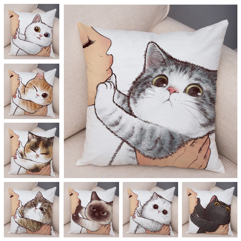 

Funny Love Kiss Cat 45x45 Cushion Cover Throw pillow cover Case 베개커버 クッションカバー 쿠션커버 living room Decorative pillows for sofa car