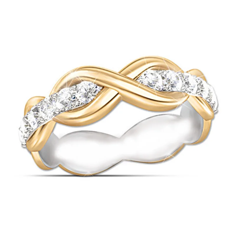 

Fashion Wedding Rings Two-tone 8 Character Cross Ring Silver Color Crystal Cubic Zircon Ring for Women Elegant Jewelry O4M365