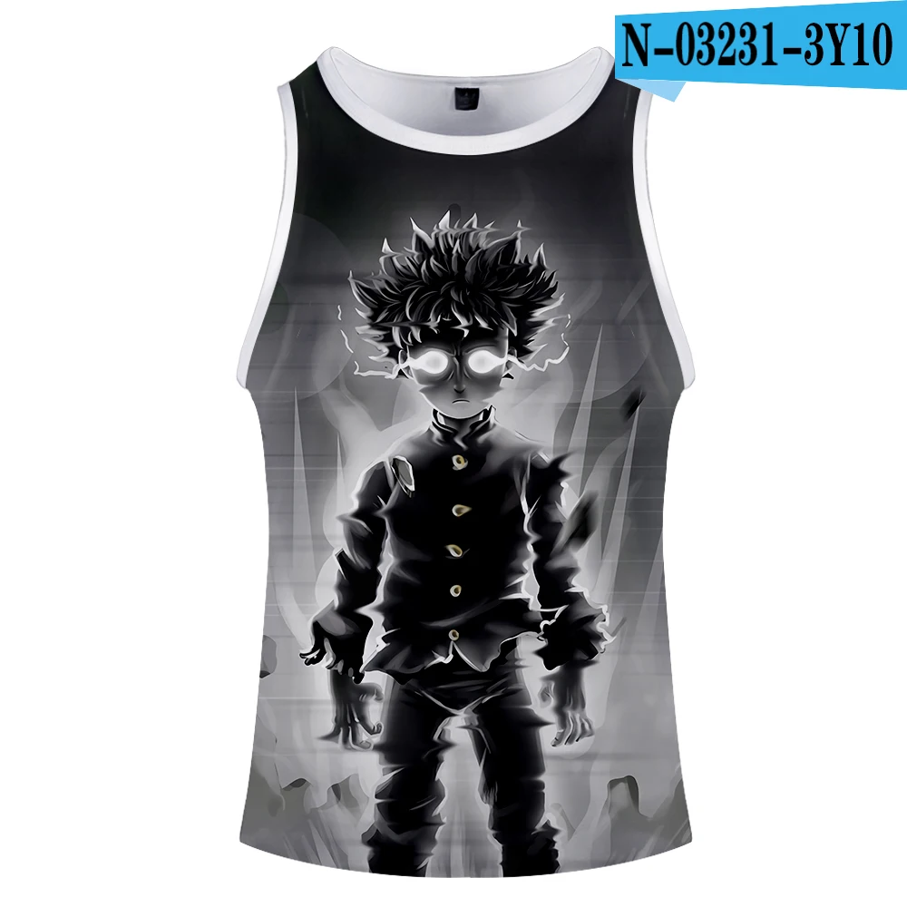 Mob Psycho 100 3D O-Neck Tank Top summer sleeveless wide shoulder men's women's casual Couple wear - Цвет: Серый
