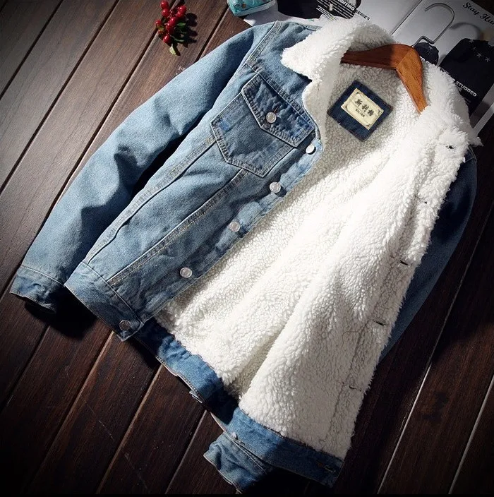 Мужская куртка и пальто, трендовая Теплая Флисовая Толстая джинсовая куртка, зимняя модная мужская джинсовая куртка s, верхняя одежда, мужская ковбойская куртка размера плюс - Цвет: Light Blue