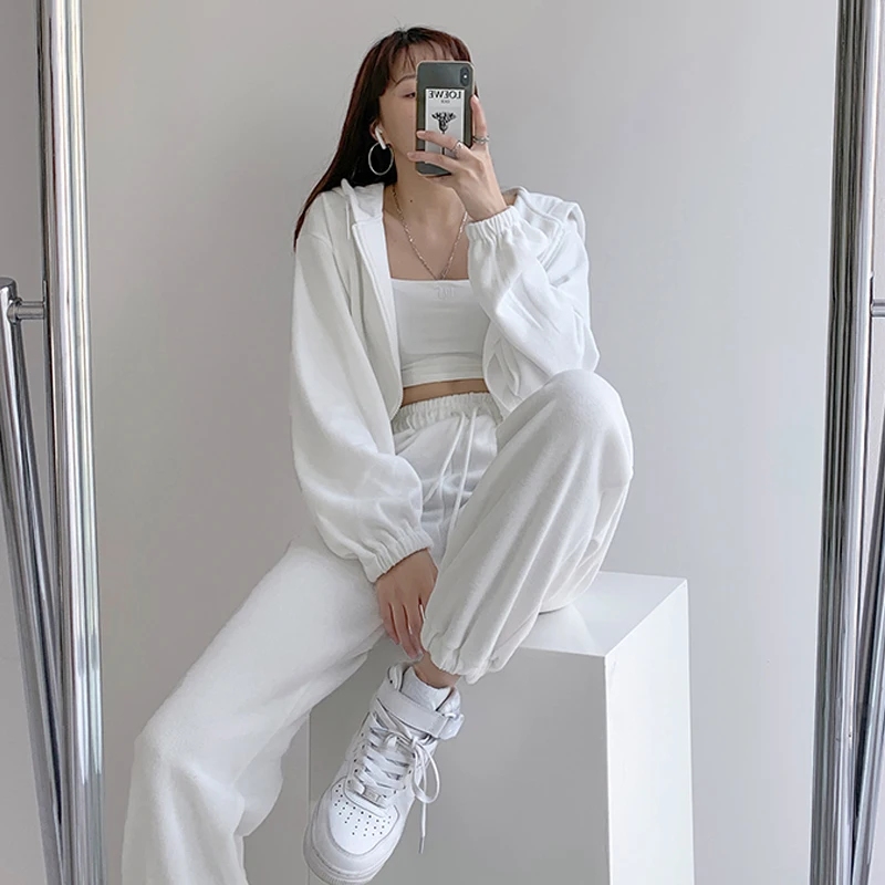 

Plus Size Female Harem Pants Korea Women High Waist Drawstring Pants Solid Color Loose Jogging Trousers for Ladies Streetwear
