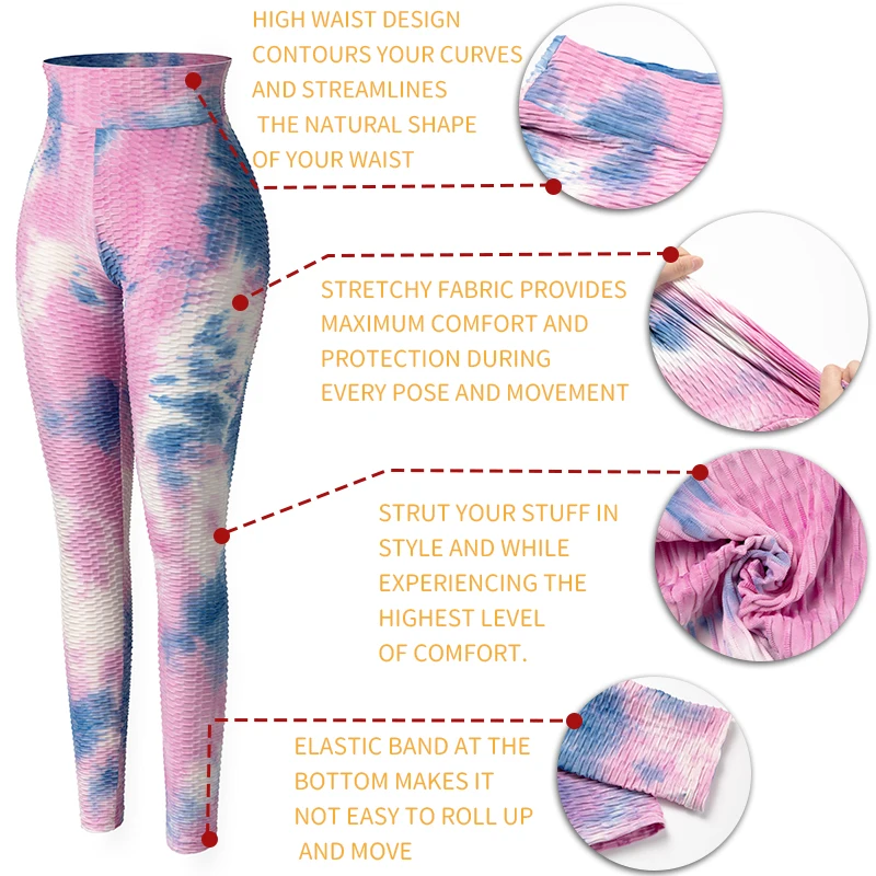 High Waist Ruched Butt Lifting Leggings Women Tie-Dye Workout Legging Stretchy Booty Enhancing Textured Fitness Push Up Pants